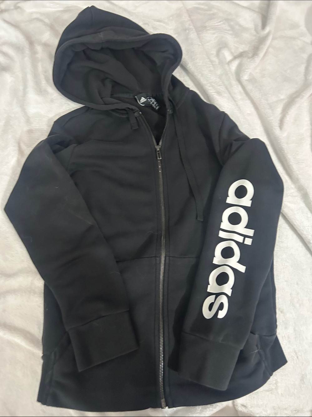 adidas Black Hoodie with White Sleeve Logo